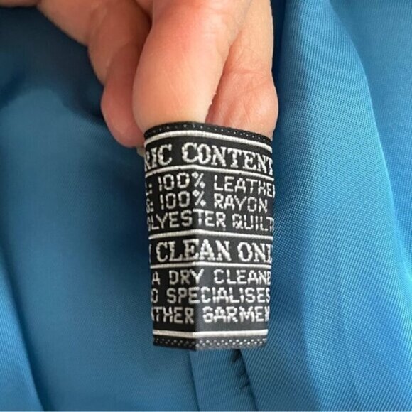 Vintage 80s Hannah Pang Blue Patchwork Leather Southwestern Jacket - M/L - Picture 9 of 14